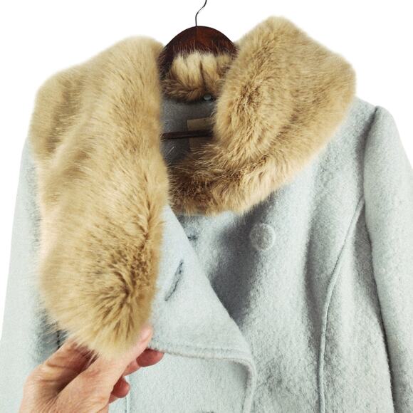 Elevenses Collared Beatrix Coat Women’s SZ 12 Ice Blue Faux Fur Collar Lined EUC - Picture 8 of 16